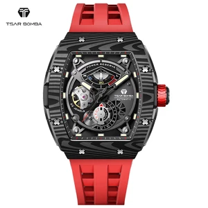 For TSAR BOMBA TB8210 Luxury Automatic Mens Wristwatch Mechanical Analog Dial Display with Tonneau Case and Rubber Band for Men
