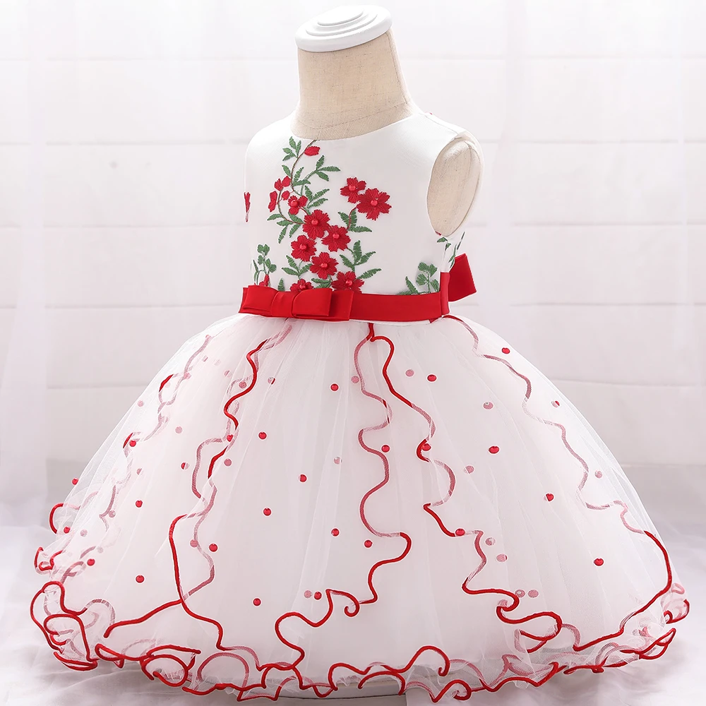 Red & White Thread Embroidery Frock – Stanwells Kids