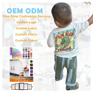 New Organic Cotton Printed Pattern Short Sleeve Top and Stripe Pants Baby Girls Suit Boys Summer Clothes Set