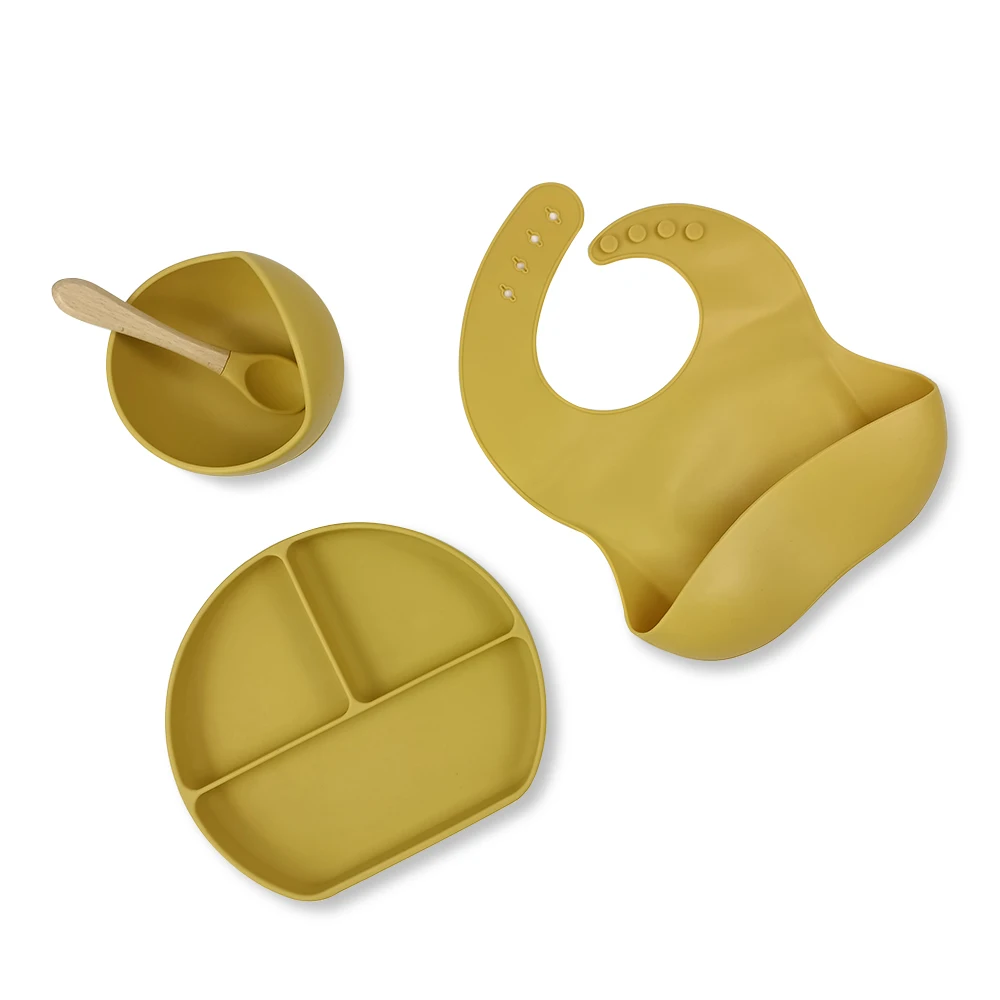 Baby Silicone Feedind Set Soft Waterproof Dinning Kit Bpa Free Food