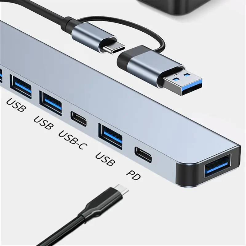 7-in-1 Mobile Computer Multi-function Dual-head USB/TYPE C 3.0 USB Hub PD5W Multi-device  7-1 Type-C to Usb 3.0 Hub