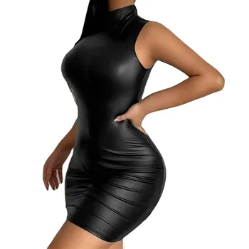 Black robe ladies Sexy Women Skinny Fit Dresses Polyester Sleeveless Bodycon Mini Dress For Party and Club