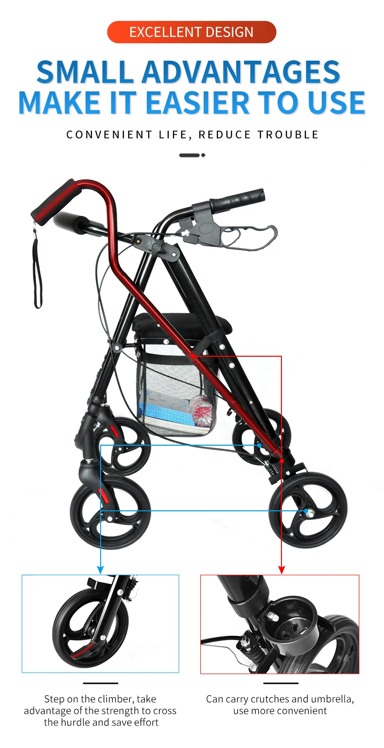 Bq1004d Aluminum Frame Foldable 4 Wheels Rollator For Elderly And