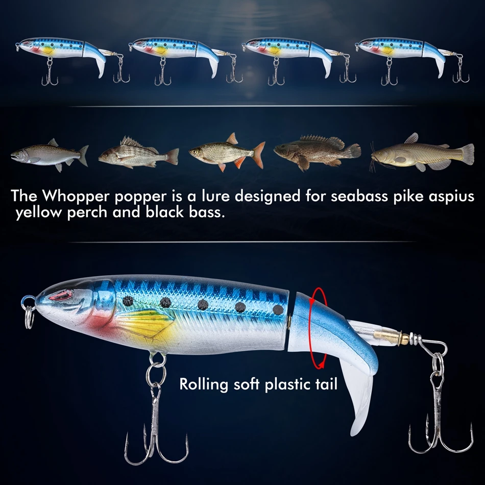 Top Water Floating Fishing Whopper Popper Lures Topwater Whopper ...