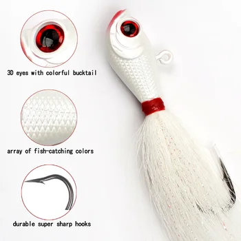 2oz 56G Tackle Mylar Series Bucktails Pearl White Metal Jig Head with Deer Hair Hand Tied – Metal Jig – view 5