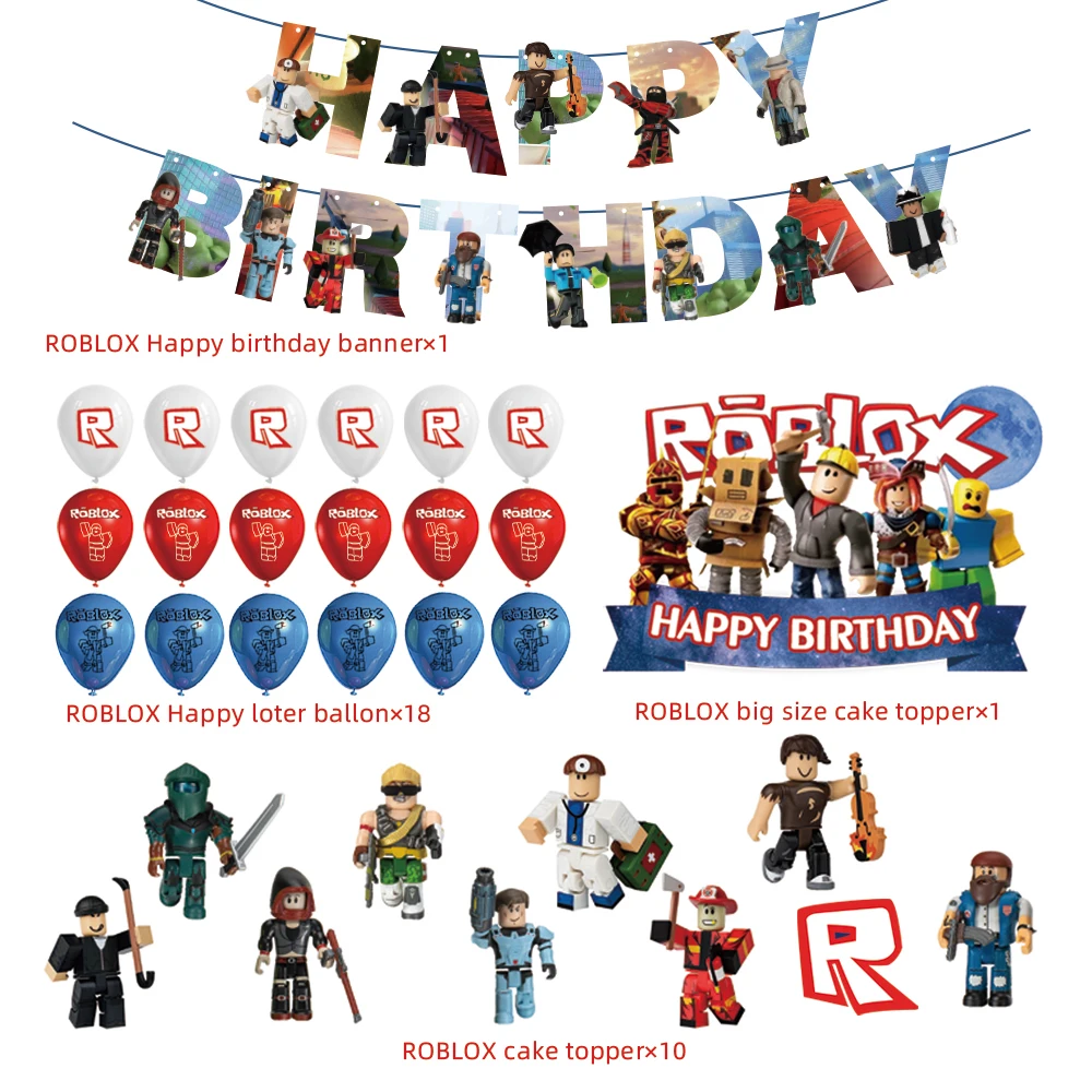 Roblox Tema Festa de Aniversário Decorações Set, Banner Balões Bolo Topper  Alimentos para festas para crianças