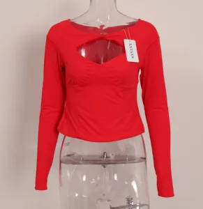 New XXTAXN  T-shirts Long Sleeved Hollow Out Versatile Sexy Women's Top