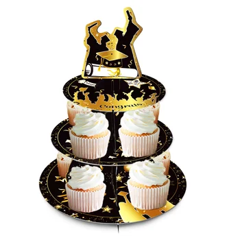 Huancai 2024 Graduation Cake Stand Black Gold 3 Tier Cupcake Stand ...