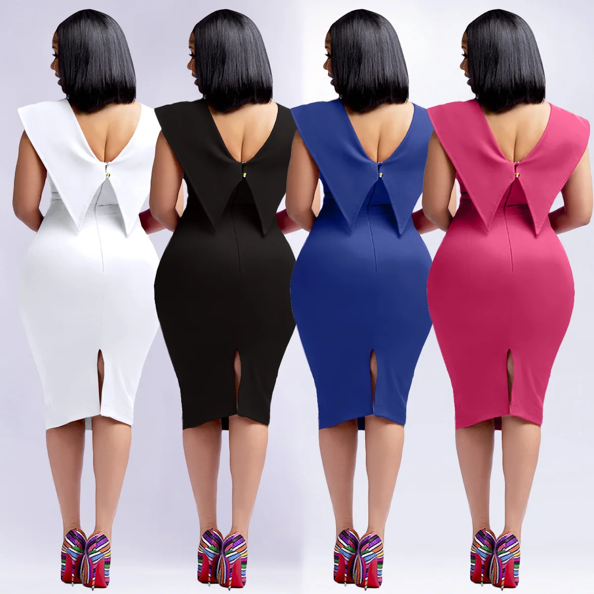 High Quality Formal Dress for Women Elegant Back Zipper Tight Dress Black Work Dresses
