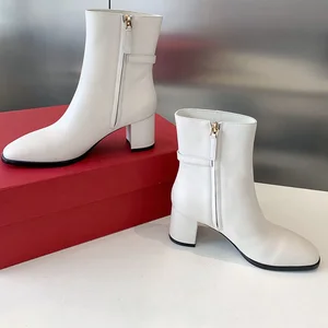 Genuine Leather Women Boots Women's Long Boots High Heeled Winter New Round Toe Chunky Heel Leather Boots