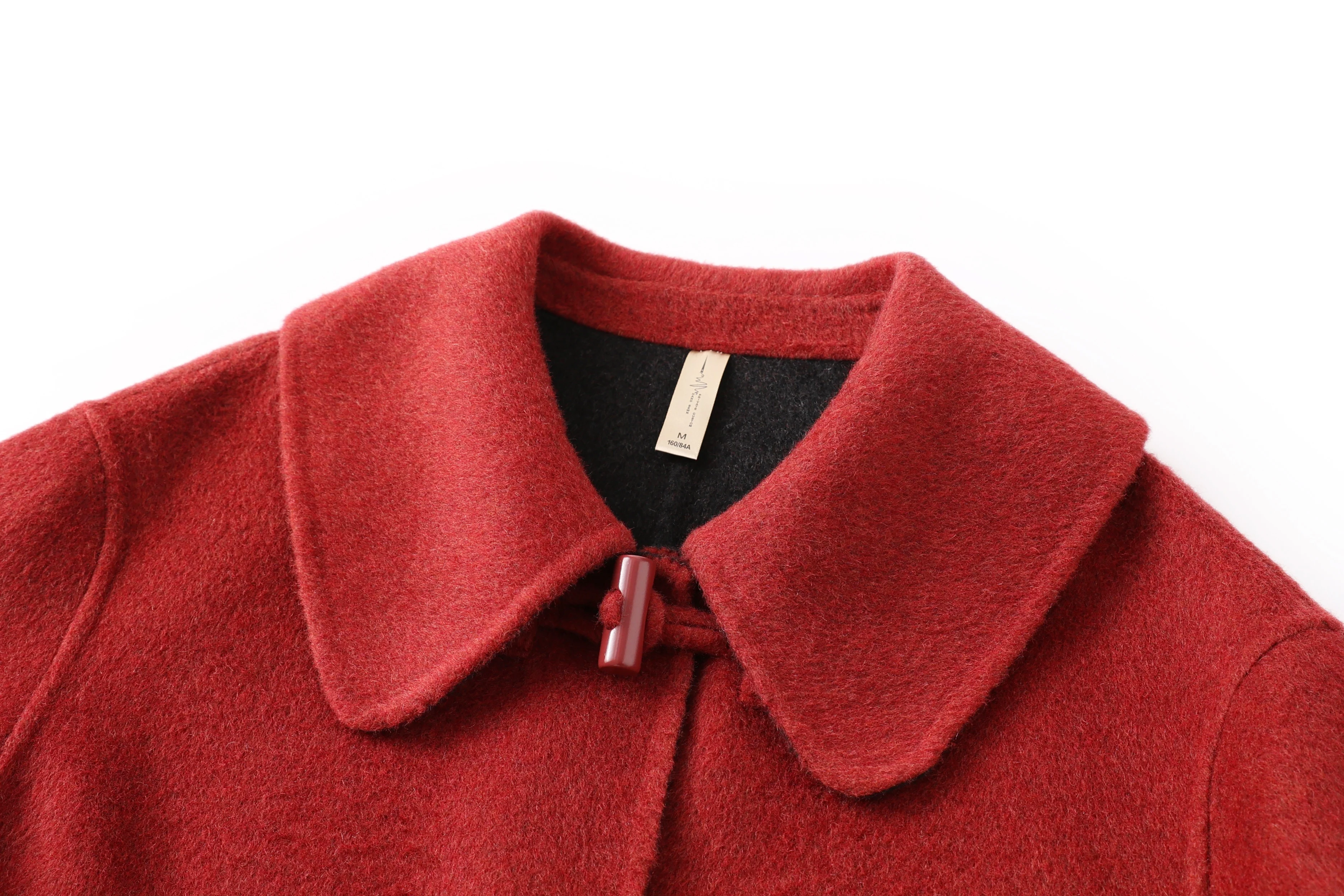 Women's Classic Double-Sided Wool Long Overcoat Warm Single Breasted Winter Coat Turn-Down Collar Belt Closure Cashmere Hood