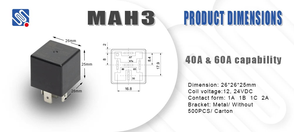 Meishuo MAH3-S-112-C-5 Heavy Duty 40Amp 5-Pin 12V DC Waterproof Auto Relay Miniature Size 10cm Harness Set Car Automotive