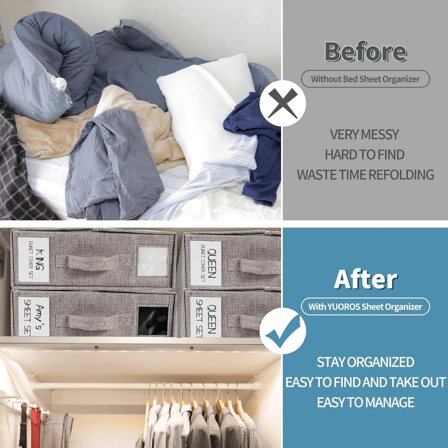 Bed Sheet Set Organizer (queen Or King Size),Foldable Linen Closet