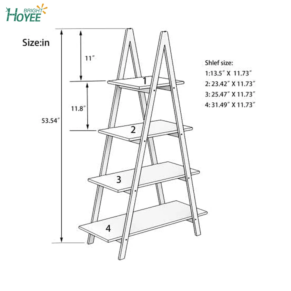 4tier Ladder Bookcase With Solid Bamboo Frame A Shape Multifunctional