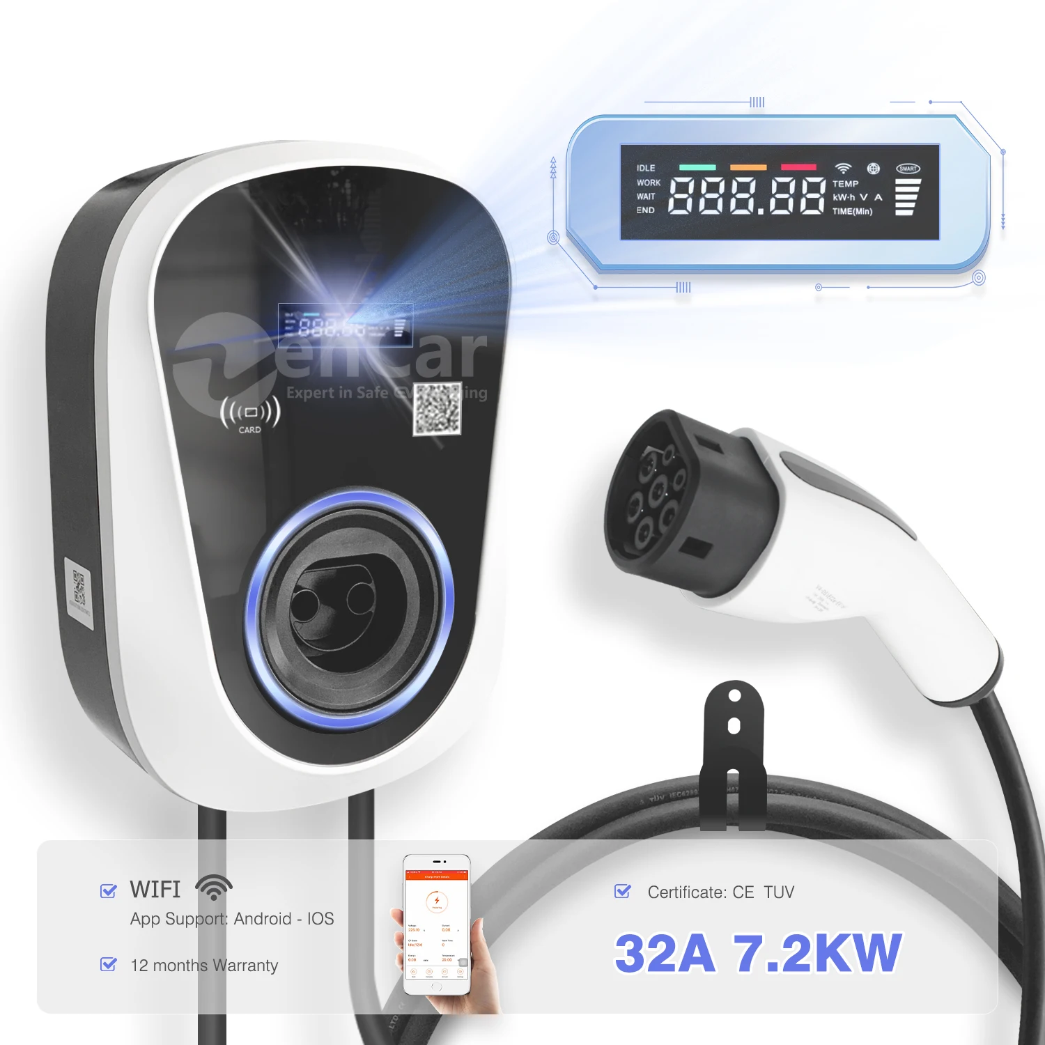 Duosida 72kw 홈 Ev 충전기 Wallbox 32a Ev 충전 스테이션 유형 2 플러그 와이파이 벽 장착 Ev 충전 스테이션 Buy Duosida 72kw 7331