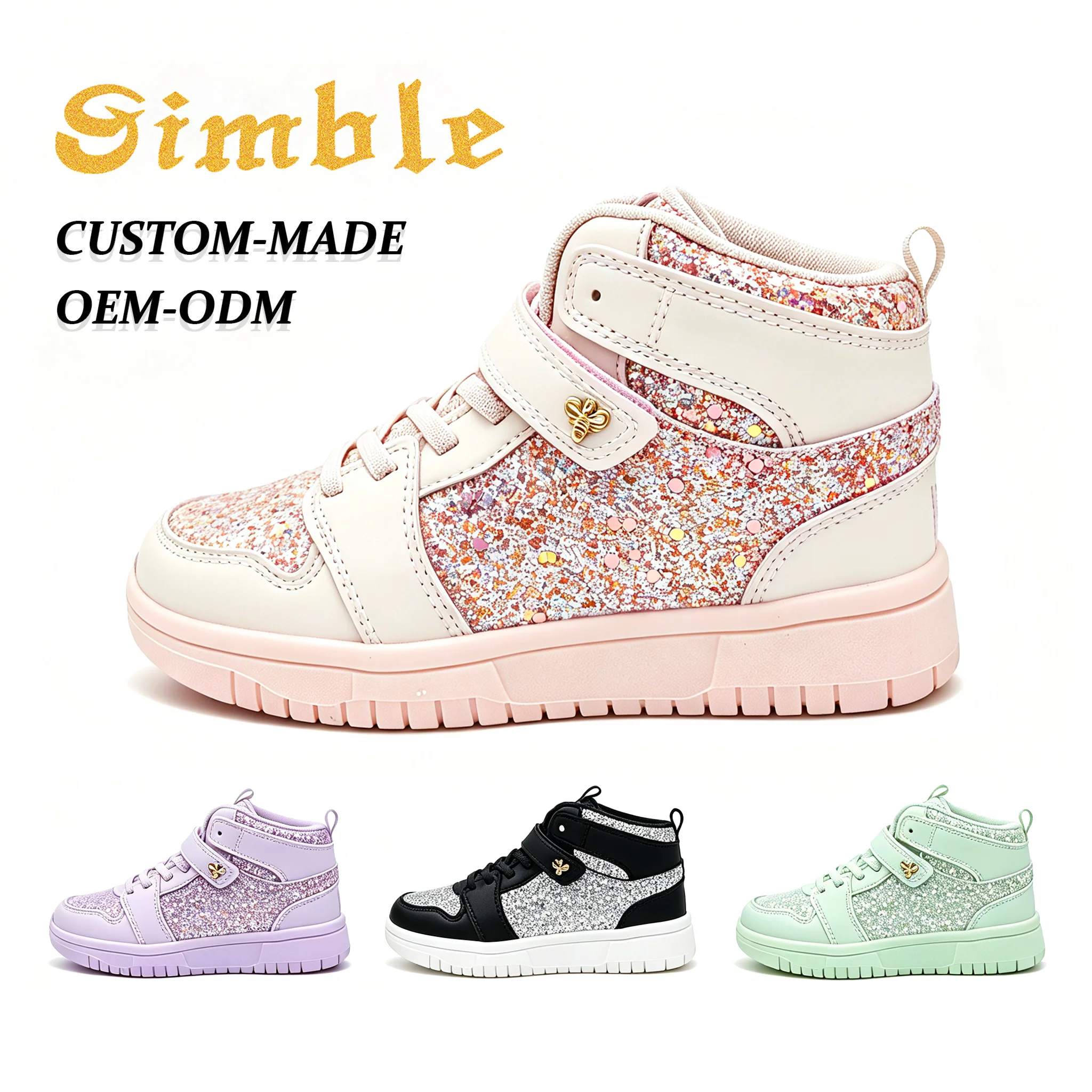 New Custom Casual Sneakers Chaussures Pour Enfants Shining Fabric Beautiful Girls High Top Skate Shoes