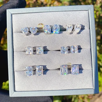 Wholesale Heart/Emerald/Oval/Asscher/Princess/Pear/Radiant D/Flawless Moissanite 925 Sterling Silver Stud Earrings