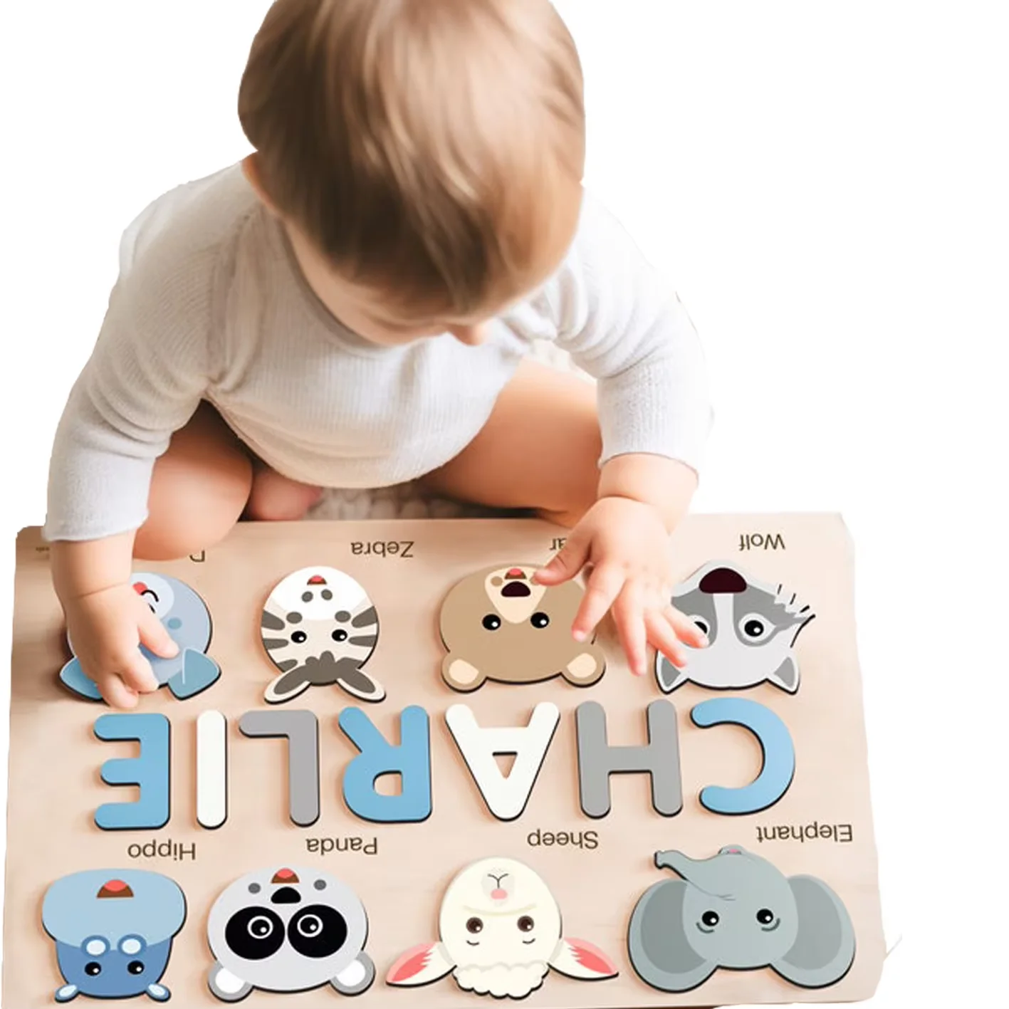 Customized Children Colorful Alphabet Name Puzzle Cute Animal Handmade Wooden Toy Puzzle for Kids Toys