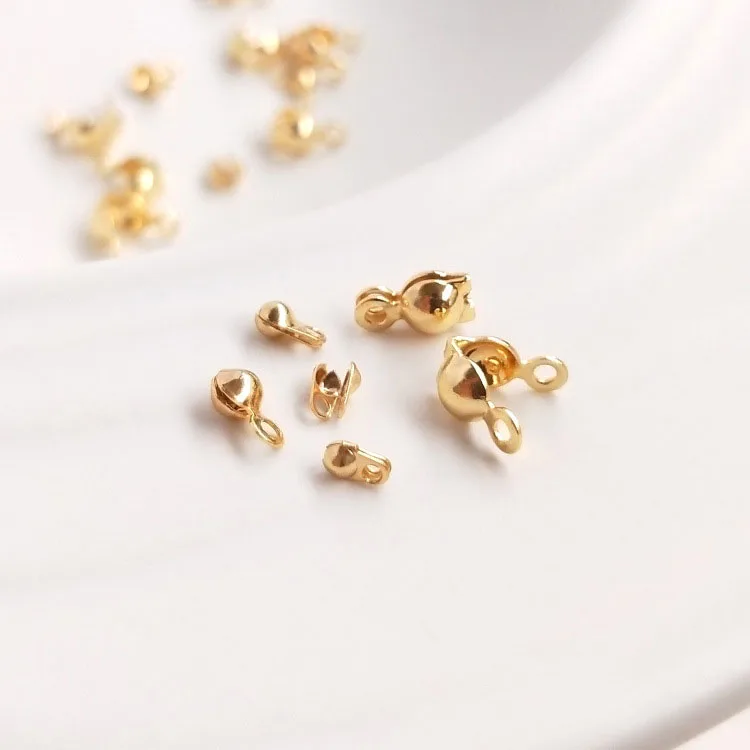 14k Real Gold Filled Connector Clasp Ball Chain End Crimps Beads For