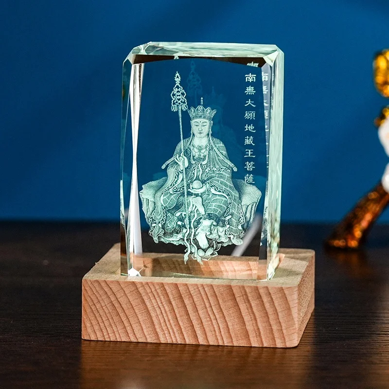 3D laser crystal block with led light base Buddha statue blank crystal cube Factory direct details