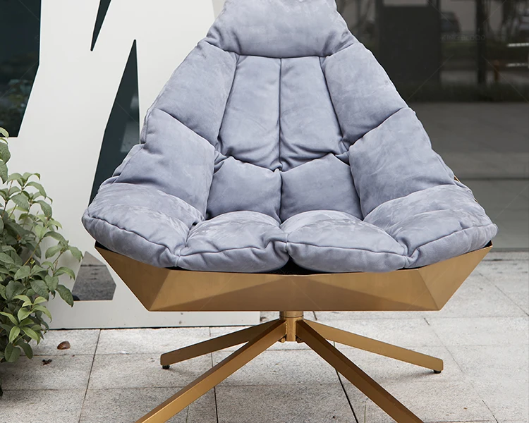 Modern Steel Base Living Room Lounge Chair Soft Velvet Fabric Metal