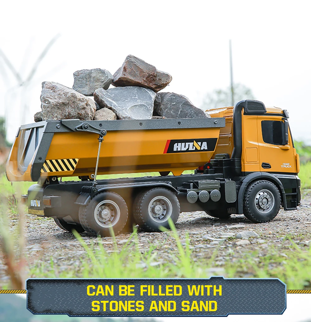 HUINA 1573 1/14 10CH RC Dumping Truck 2.4GHz Toys Remote Control Dump Self-Discharging Engineering Truck LED Light RC Truck Toy