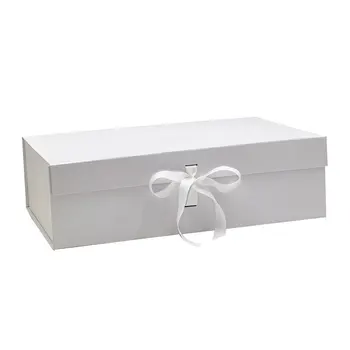 Low MOQ 25pcs white very large folding luxury gift set present magnetic ribbon box for small business