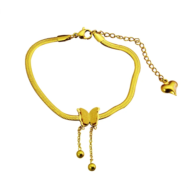 Stainless steel flat snake bone chain pad butterfly long tassel necklace women's bracelet