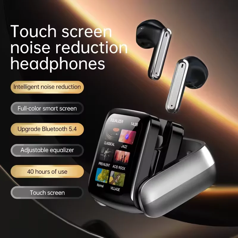 T71 Big LCD Touch Screen TWS ENC 2024 Earphone BT Call Headphone Noise Cancelling True Wireless Earbuds with Touch Screen