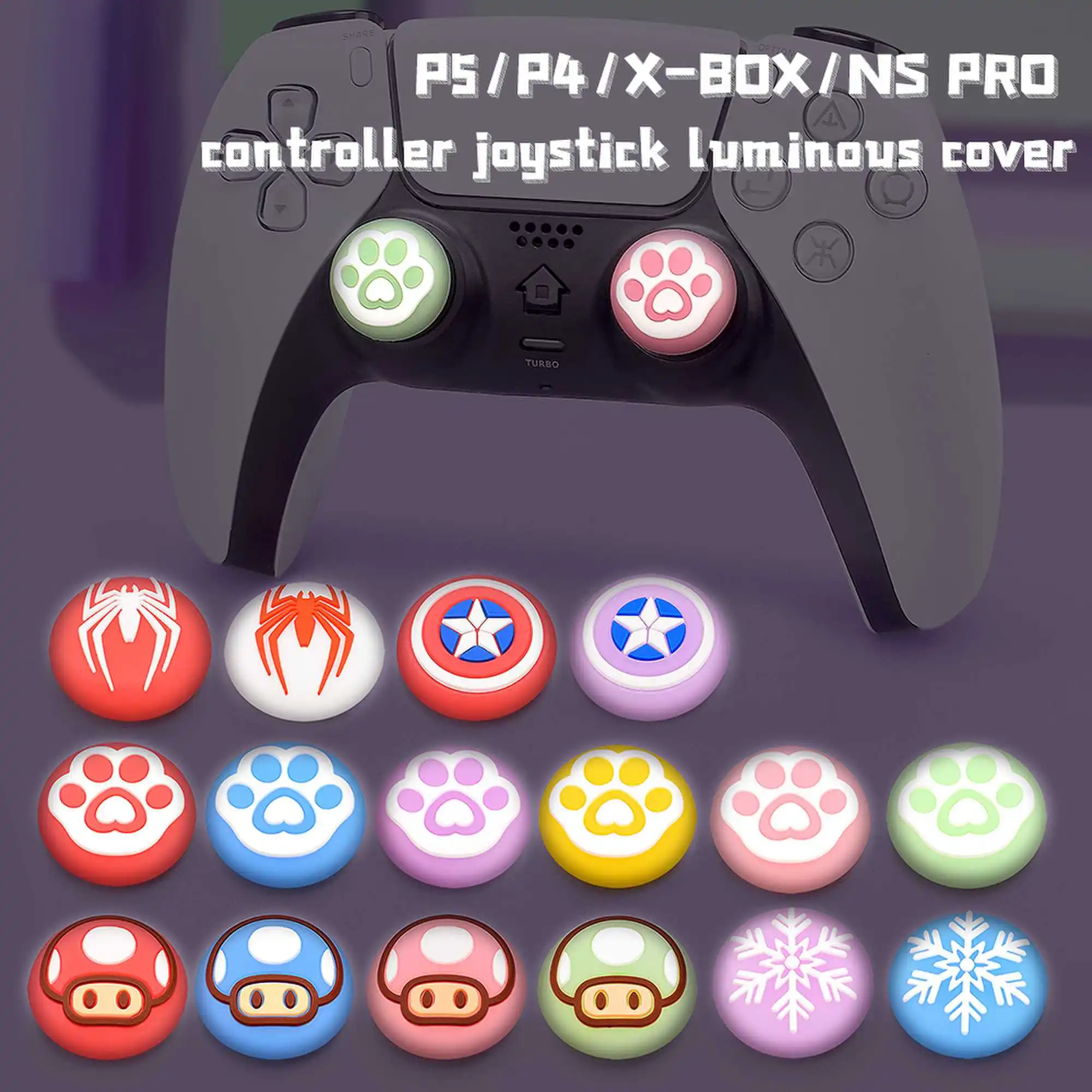 Gamepad Non-slip Keycap Luminous Thumb Stick Caps for PS5, PS4