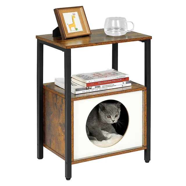 End Side Table Nightstand Wooden Condo Furniture With Soft Bed Cute Cat Cave for Indoor Small Cats Kittens Pet House Play
