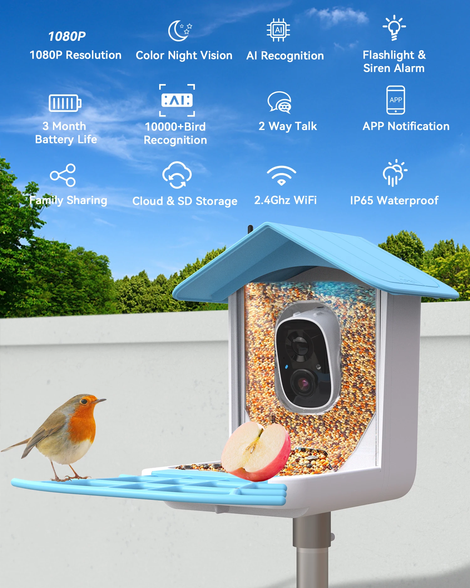 1080p Solar Panel Battery Powered With Detect 10000 Bird Species Ai ...