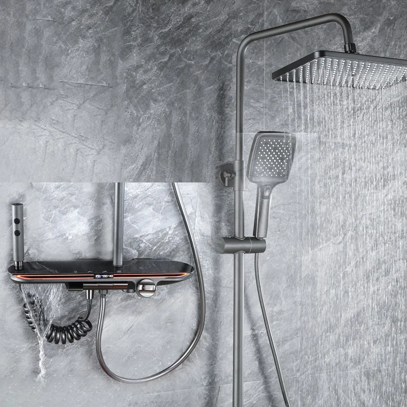 2024 Modern Digital With Cold and Hot Water Brass Luxury Rain Mixer Black System Thermostatic Piano Key Bathroom Shower Set