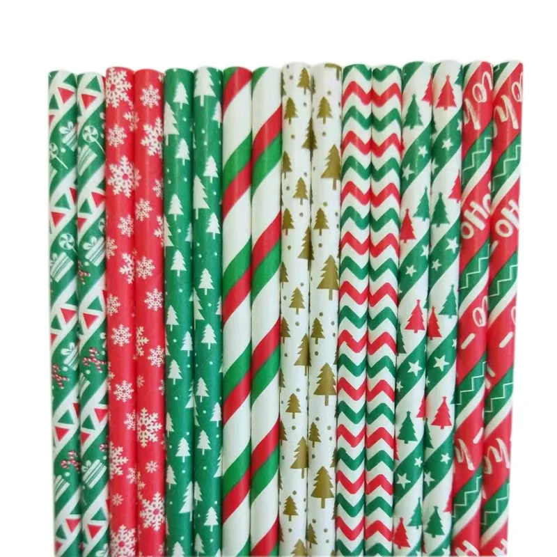 Customized Colorful Disposable Biodegradable Paper Spoon Straws Christmas Drinking Paper Straws