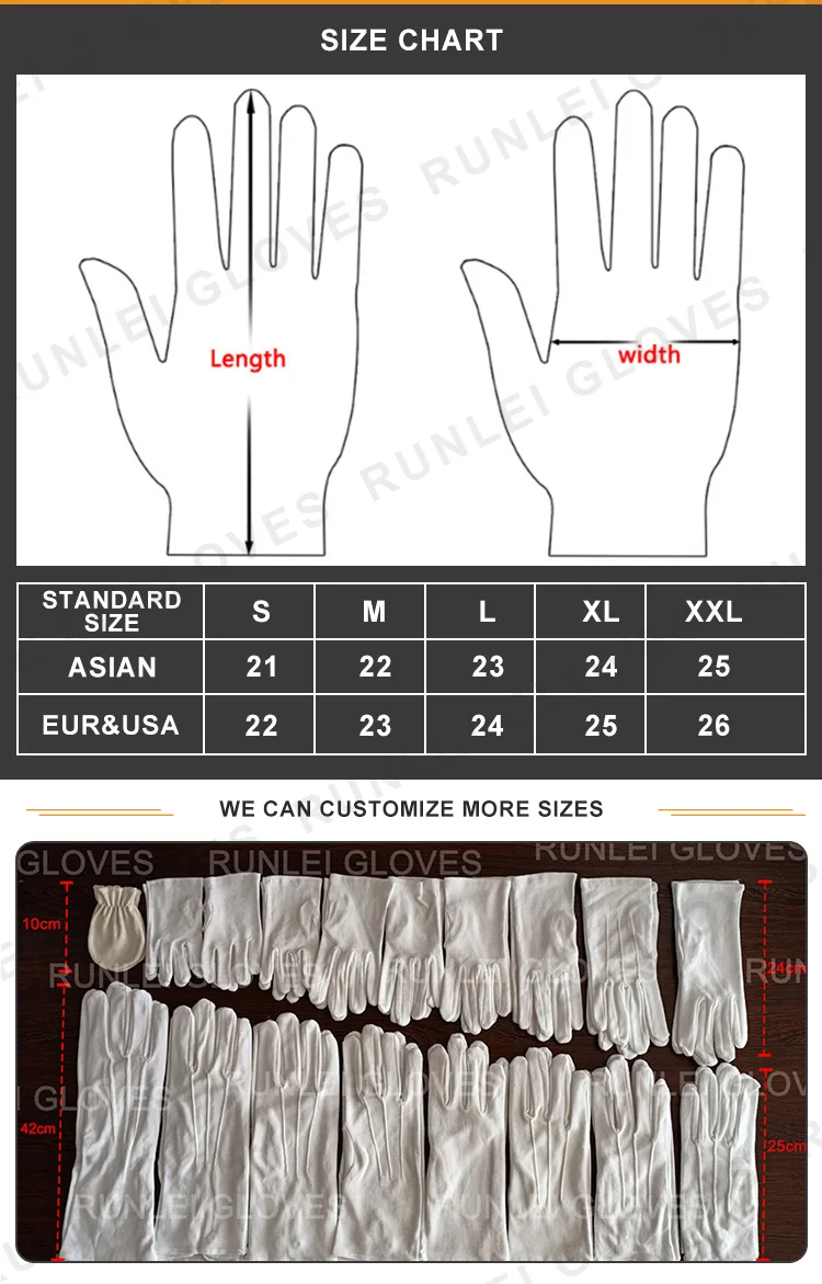 Ceremonial White Masonic Services Gloves Sizes from XS to XXL 