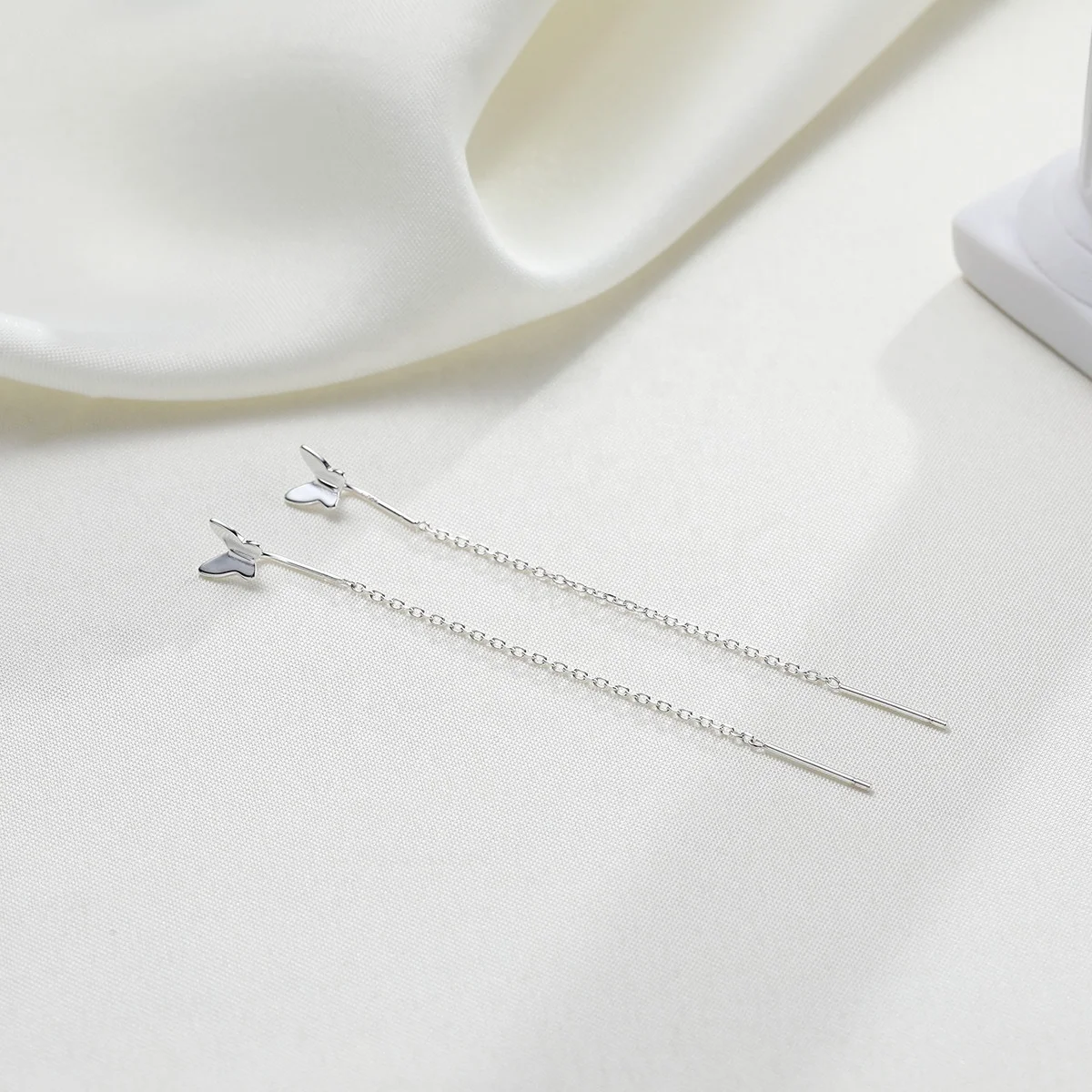 Silver Plated Butterfly Tassel Earrings - Long Drop Dangle Threader, Wholesale Fashion