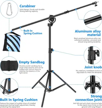 Neewer 2-in-1 Photography Light Stand, Aluminum Alloy 9.7ft Heavy Duty Tripod Stand With 3.8ft Boom Arm and Empty Sandbag for product image