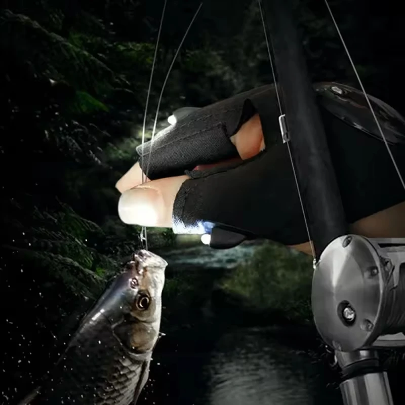 LED Night Light Waterproof Fishing Gloves Fingerless Gloves Fish Work Night Outdoor Sports Portable Flexible Finger Light