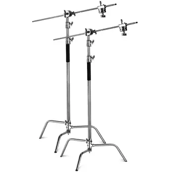 Neewer Photo Studio Lighting Stand Heavy Duty 3.2 Meters Support Stand+4 Feet/1.28 Meters Hold Arm and Grip Head(2-Pack)