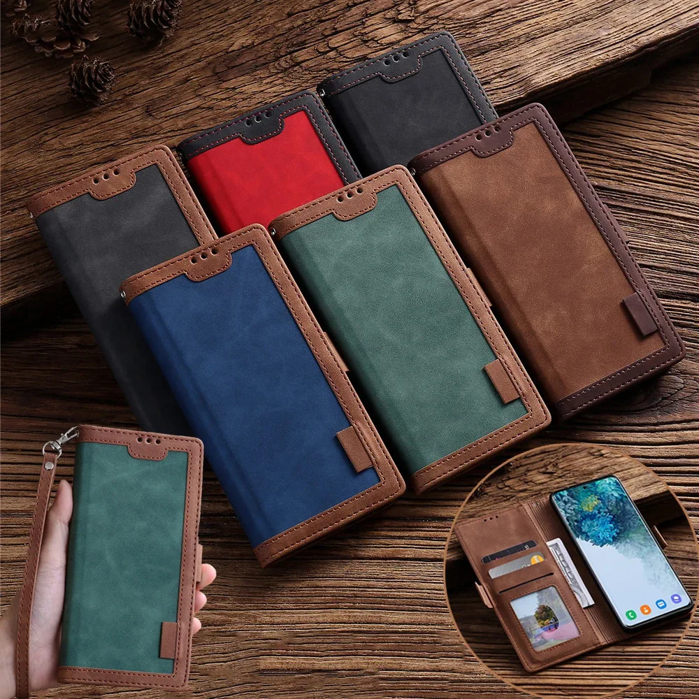Luxury Retro Stitching Pu Leather Phone  Case For Iphone 13 12 11 Pro Max 8Plus  Wallet Soft Phone Cover