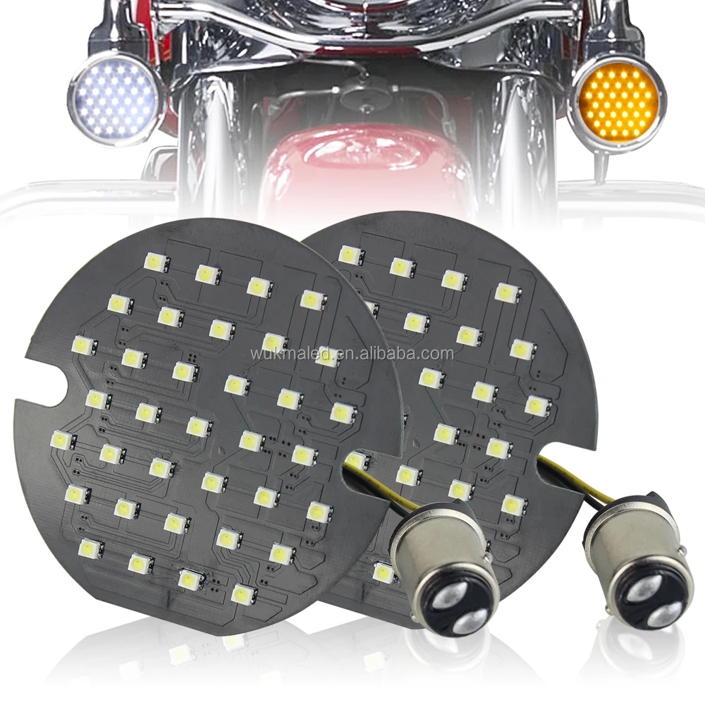 Pair 1157 Front LED Turn Signal Inserts Light 3-1/4 Flat White Amber Led for Motorcycle