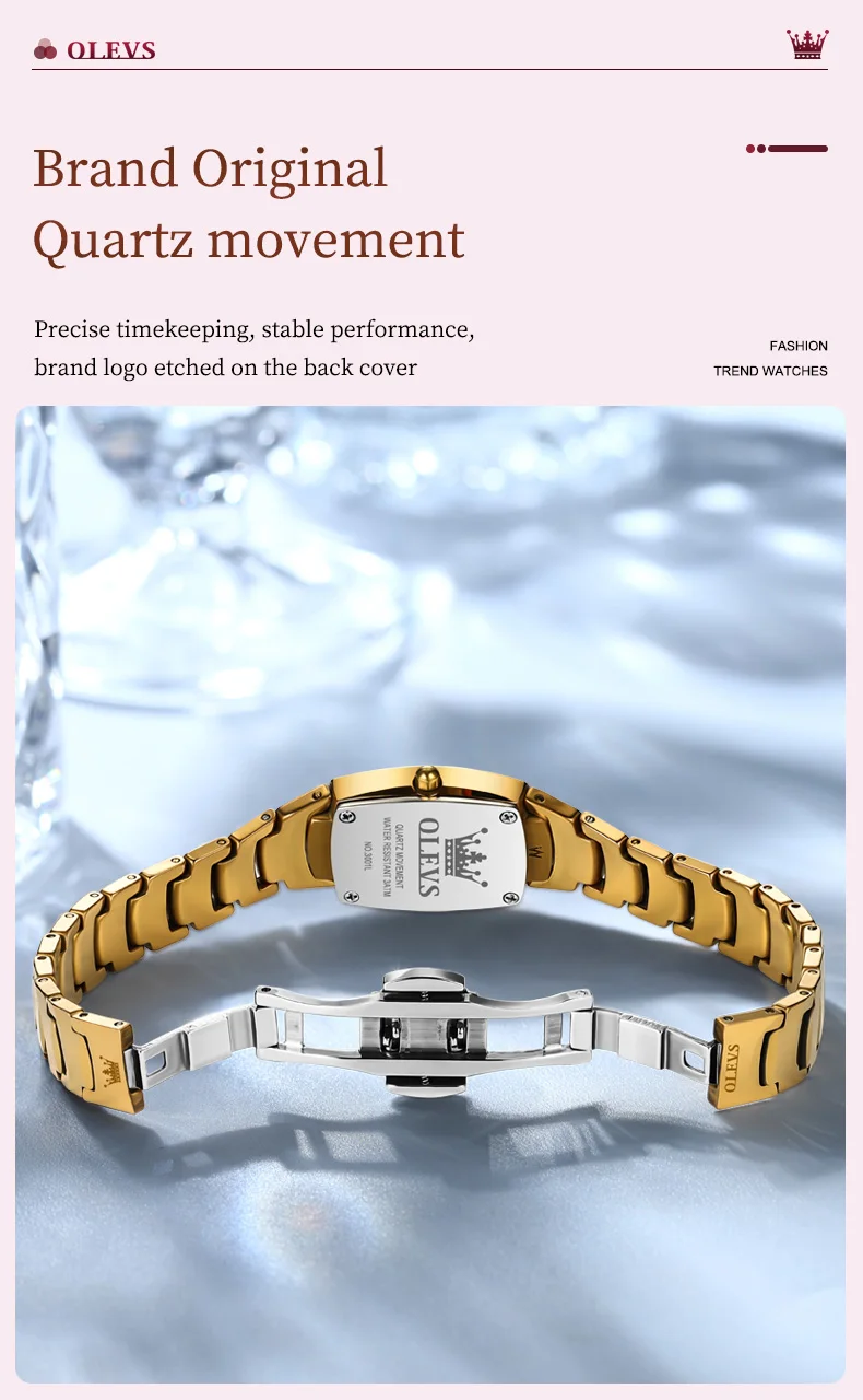 OLEVS 7006 Japan Quartz Movement Water Resistant 3ATM Women Watch Square Shape Dial Gold Tungsten Steel Bracelet Ladies Watches