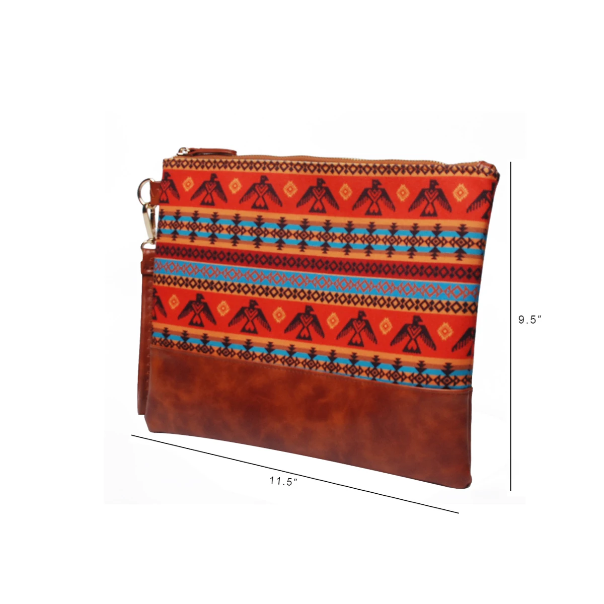 Customizable 100 Pcs Women Eagles Tribal Canvas PU Leather Wallet Traditional Orange Aztec Clutch Maya Civilization Wristlet