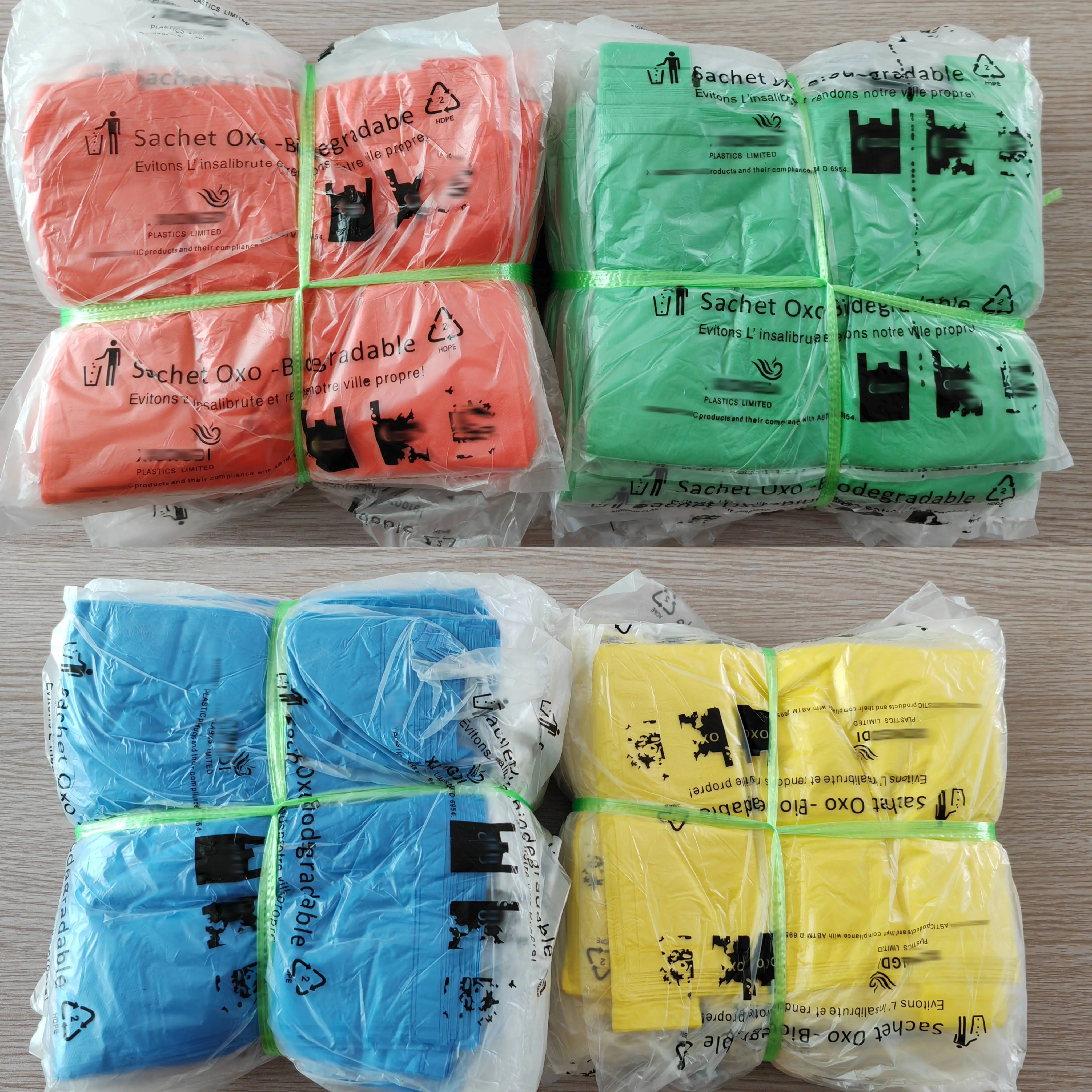 HDPE Green Yellow Blue Red T-shirt Plastic Bag Food Packaging Vest Carrier Plastic Bags T-shirt Shopping Bag