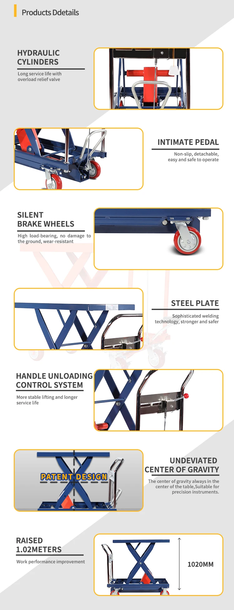 High Quality 500kgs Lifting Height Manual Hydraulic Single Scissor Lift