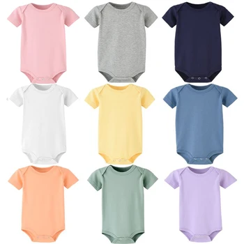100% Cotton Plain Baby Romper Knitted Newborn Baby Clothes Short Sleeve Jumpsuit