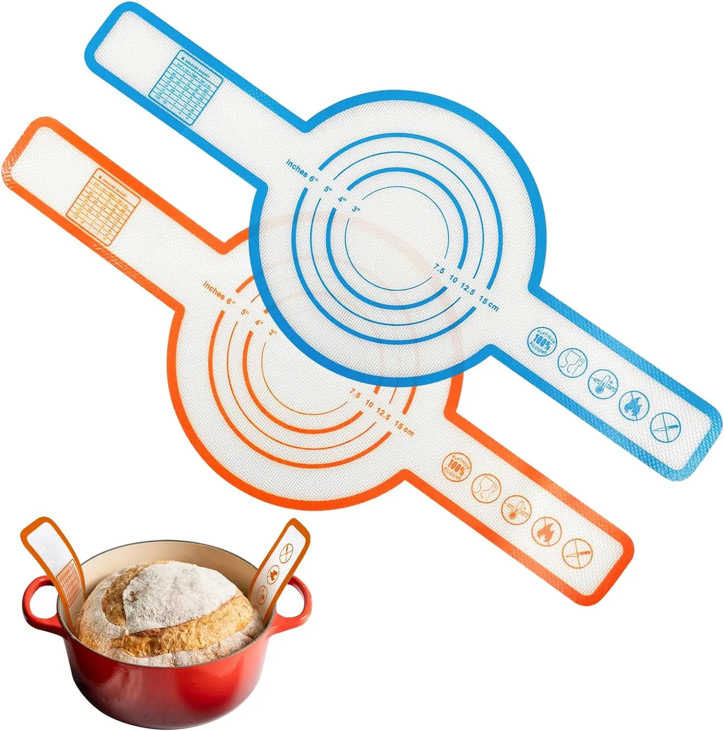 2 Tappetini In Silicone Per Pane - Sling Per Forno Olandese Con Spazzola E Raschietto - Foto 9