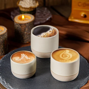 90ml 150ml 220ml Customized Logo Drinking Coffee Mug Matte Beige Ceramic Tea Cups No Handle Clay Coffee Cup