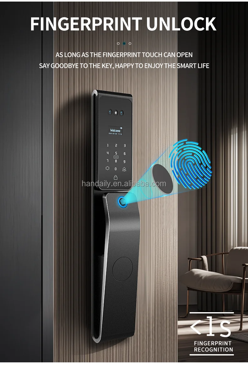 Tuya W10 Face Waterproof Biometric Fingerprint Smart Door Lock - Oem