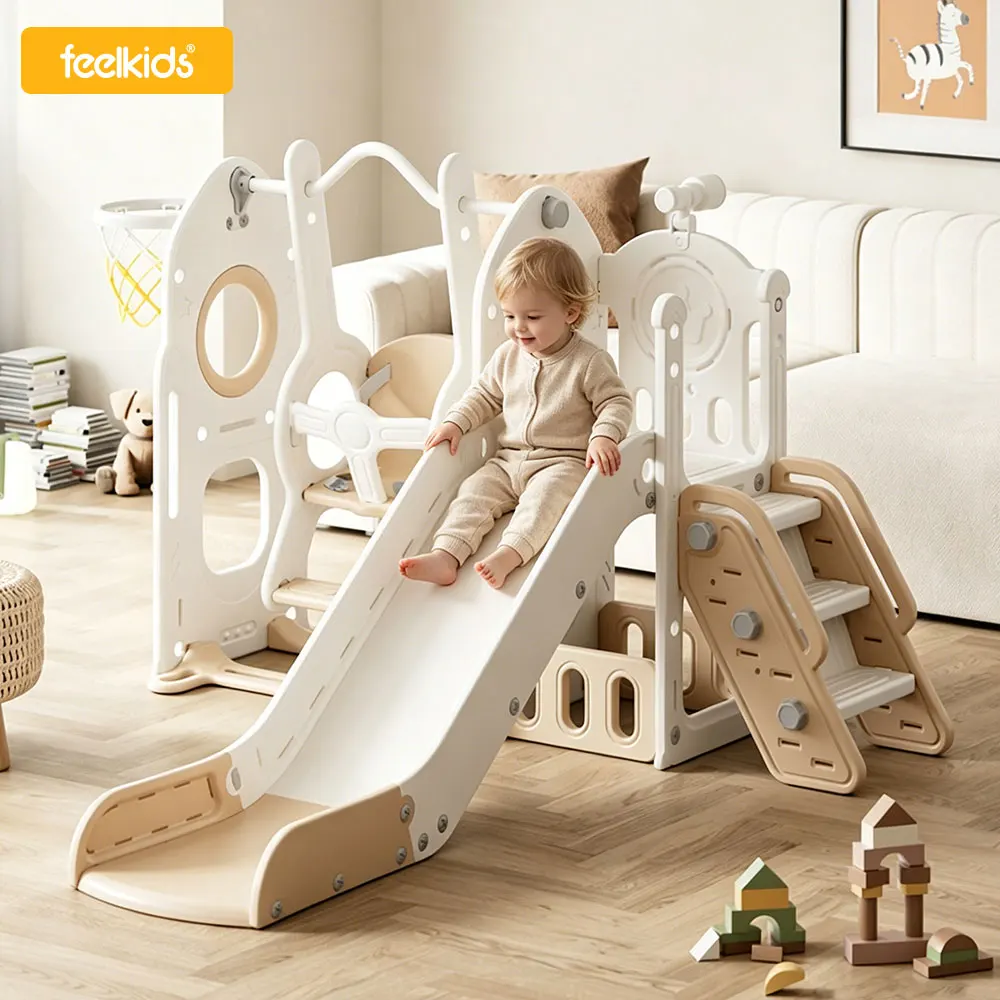 Wholesale 15 Years Factory Experience 4 in 1 Kids Indoor Slide and Swing Set Toddler Playground Equipment with Basketball Hoop